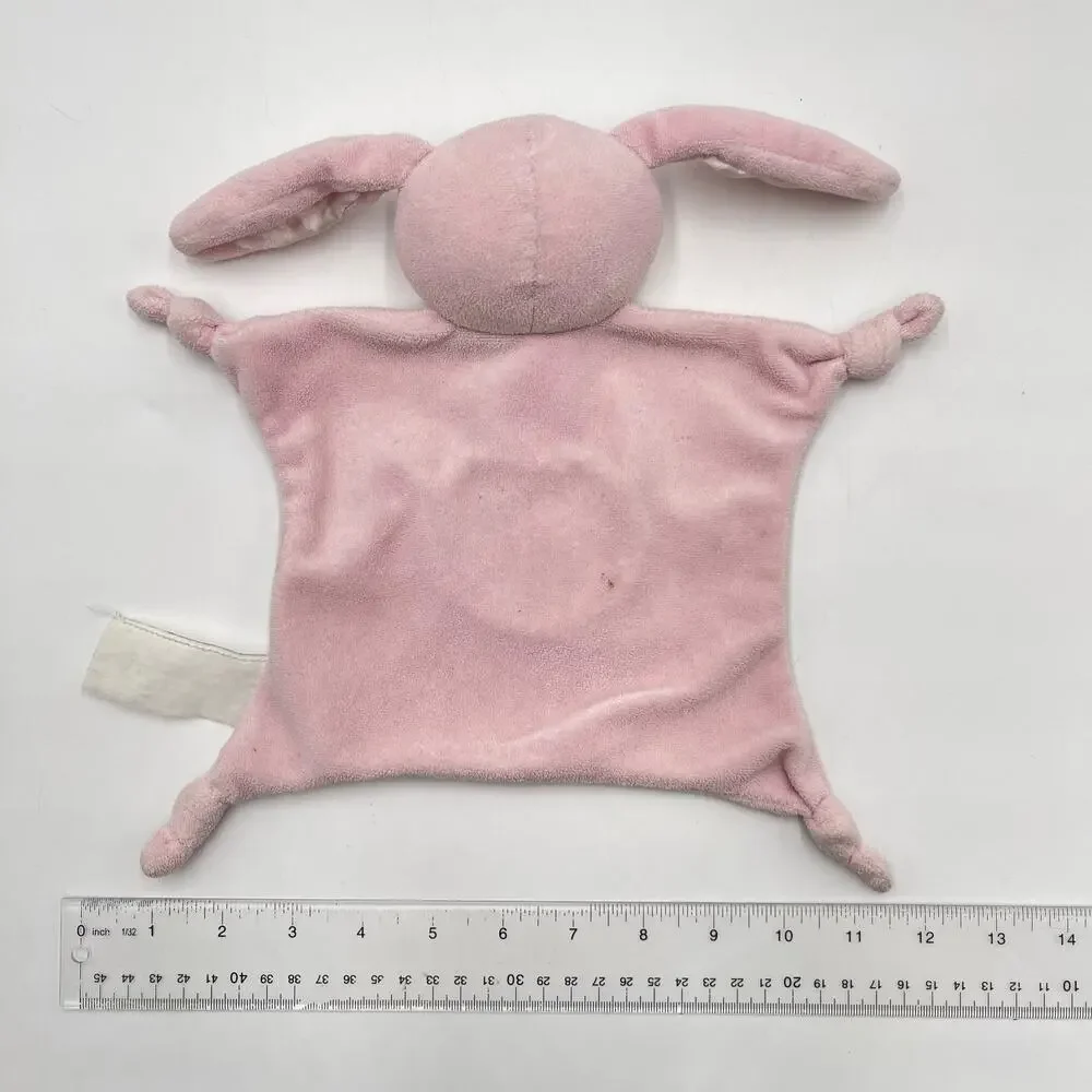 Stepping Stones Pink Bunny Baby Blanket Satin Heart Knotted Corner Lovey 10.5